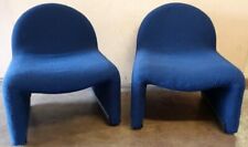 Pair of ATAL Blue Wool Drivers Chair Giancarlo Piretti Alky
