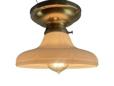 VL1119 Brass Semi-Flush Mount Light Sheffield Style Milk Glass Shade Restored