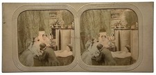 Madame au bain Le care du pied c1865 Photo Stereo Diorama Vintage Albumin