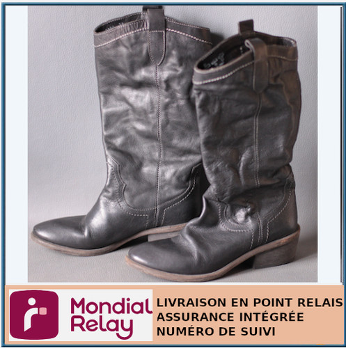 Paire bottes cuir noire - paire, de