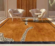 Léopard - Cuivre et marron de luxe | Tapis de sol fait main en laine touffue ...