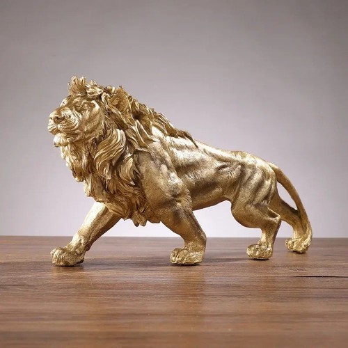 Statue décorative lion doré - statue,