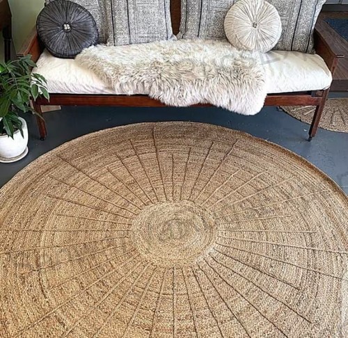Tapis rond jute motif - tapis,