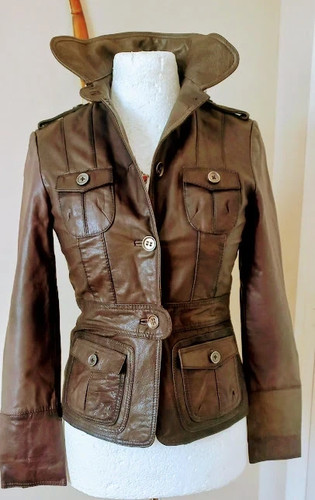 Veste cuir chocolat zara t36 - veste,