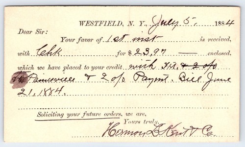 1884 carte postale westfield - 1884,