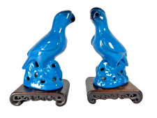 China Blue Ceramic Parakeets 19th Century