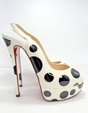 Christian Louboutin Polka Dot Peep Toe Platform Slingback Heels Patent Y2K Sz 36