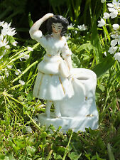 Antique Porcelain Feather Spike Old Paris Young Girl Tambourine