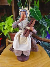 Antique Santon Speirano, Woman, Cinnamon Stick, Mist Horn, Apron