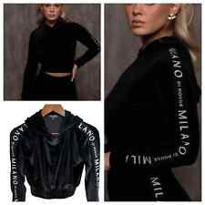 Milano Di Rouge Black Cropped Hoodie Top Size Medium Velvet Velour Track Nuski
