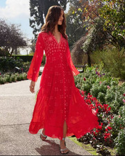 $448 NWOT JOHNNY WAS Embroidery Floral Beesley Maxi Dress Size XS Red