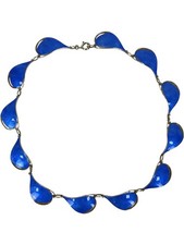 Ivar T Holth Norway Blue Enamel Sterling Silver Necklace Teardrop Design