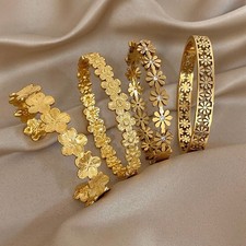 Bracelet Manchette Fleur Doré