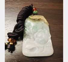 Natural Green  Jade jadeite Flower Lit  Design Pendant Necklace