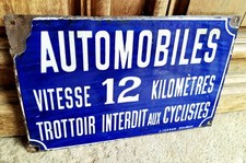 Plaque émaillée D'utilité - Automobiles Vitesse 12km... - 40x25cm - 