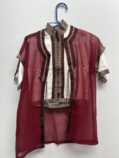 Boy's Moroccan 3pc Jabador Kids Thobe Set Jubbah Bisht Djellaba Red/Gold Size 0