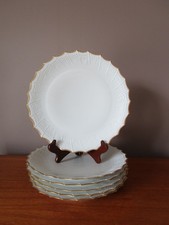 6 assiettes Plates Blanches de Limoges  Chastagner liseré doré bord en relief""