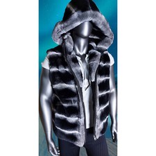 Men Genuine Fur Chinchilla Vest Warm Real Rex Rabbit Fur Gilet Hooded Waistcoat