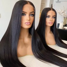 Brazilian Human Hair Full Lace Wig Black Silky Straight HD Lace Front Wigs 13x4