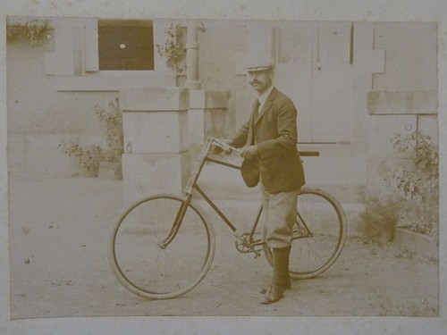 Old photo man bicycle late - on,