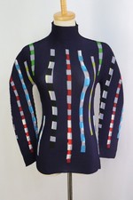 ISSEY MIYAKE me Navy/Multicolor Pleats High Neck Long Sleeve Top 080 9534