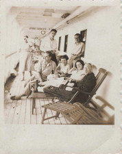 OLD SMALL GROUP PHOTOGRAPH ON DECKCHAIRS ON A SHIP