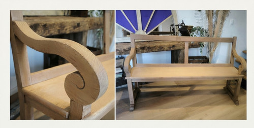 Ancien banc église bois - en,