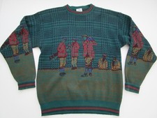 Mens Large Neiman Marcus English golf graphic sweater knit pullover VTG USA
