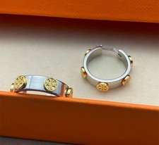 Tory Burch Plated Milgrain Logo Hoop Earrings In Combi Color ??2.2cm