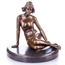Vintage Signed Bronze Nude Woman Sculpture On Black Marble