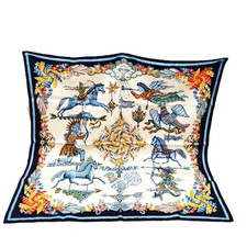 Hermes scarf Carre 90  Les Girouettes Navy Blue Silk100% 4740578