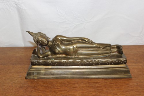Statue bouddha couche - statue, metal