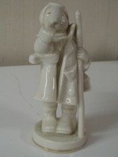 Vintage Japanese White Ceramic Christmas Boy with Horn and Lantern