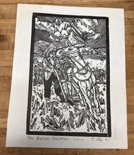 Vintage Original Berea Farmer Lino Cigle Linocut BLOCK Print Signed Numbered