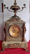 Pendule Garniture De Cheminée En Onyx Vert Et Bronze 19ème