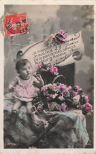 CP ANNOUNCEMENT BIRTH BABY LITTLE GIRL BASKET ROSES FLOWERS - 42231