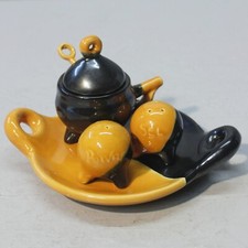 Cerenne Vallauris Beautiful Yellow & Black Ceramic Salt/Pepper/Mustard Set 1950s