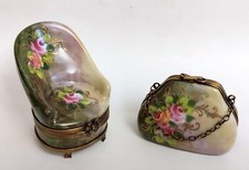 2 shepherdess shape pill box + limoges porcelain bag decorator g. ribierre