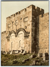 Jerusalem. La Porte Dorée, exterior.  P.Z. vintage photochromic. photochromic