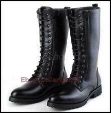 Fashion Mens Zip Lace up Military Knee High Long Combat Boots Retro Knight Shoes