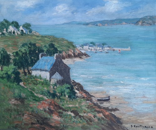Tableau ancien paysage marine - tableau,
