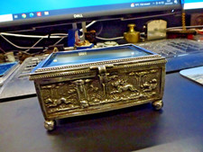 coffret pied boule doublé soie,bronze argenté,XIXème,scène de chasse