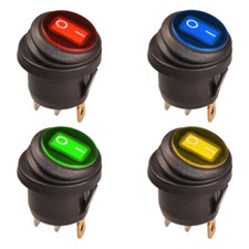 Rocker Switch Round ON-OFF Waterproof IP65 LED Illuminated 12V DC Red Blue