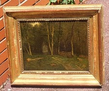 Signed antique painting. Landscape: Under Wood.  Oil painting on canvas.