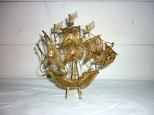 Caravelle Portugal CU en laiton doré filigrane émaillé  Bateau  C1900