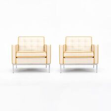 2012 Pair of Florence Knoll Lounge Chairs with Custom Leather and Chromed Base