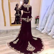 Burgundy Caftan Evening Dresses Velvet Elegant Karakou Algerian Prom Dresses