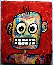 Tableau Art contemporain - Personnage fond rouge -  Toile - 46 x 38 cm -.