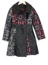 DESIGUAL Abrig Tauro Women's Coat ~36 Abstract Print Mid-Length Double-Breasted