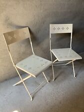 Paire de chaises pliantes en métal massif crème de jardin terrasse balcon